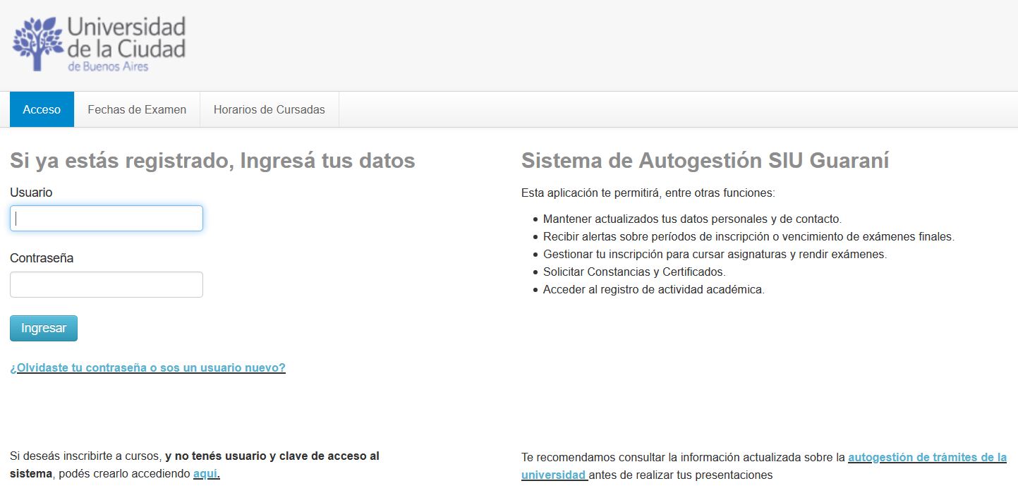 Acceso a la aplicación SIU Autogestión de la universidad